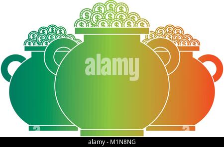 Drei Topf voll Gold Münzen Schatz Stock Vektor