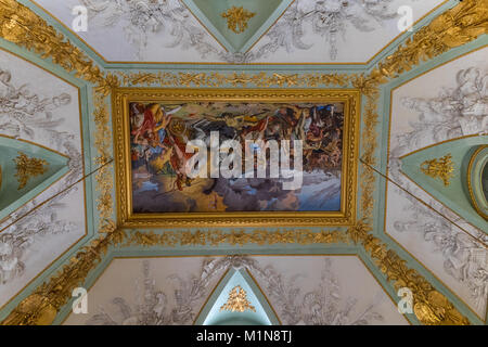 Die Apartments des Königlichen Palastes, ein Gemälde an der Decke: Die Halle des Mars (Caserta Royal Palace) Stockfoto