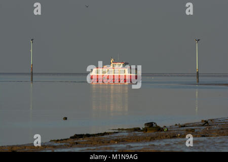 Wyre Rose, die Fähre über den Wyre Estuary von Knott Ende Fleetwood, Lancashire Stockfoto