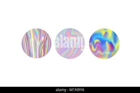 Satz von trendigen holographische Farbe runde Sticker, Vector Illustration Stock Vektor