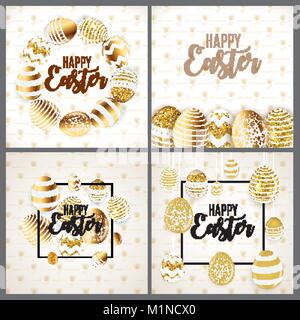 Frohe Ostern niedliche Hintergrund mit Eiern. Sammlung Karten. Vector Illustration Stock Vektor