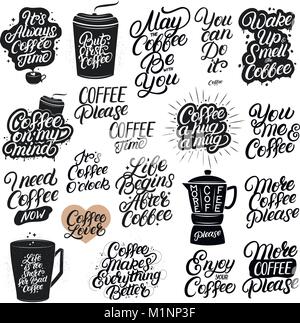 Satz von Hand gezeichnet Schriftzug/Angebote. Moderne Pinsel Kalligraphie, Schrift und Typografie. Kaffee ähnliche Plakate für zu Hause, im Café eingerichtet. Inspirierende Sätze fo Stock Vektor