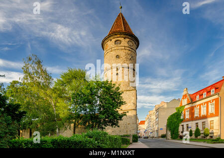 Turm der Luban Tor (13. Jh.), Lwowek Slaski (ger. Lowenberg in Schlesien), Woiwodschaft Niederschlesien. Polen, Europa. Stockfoto