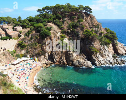 Blick auf den Strand von Tossa de Mar, Spanien Stockfoto