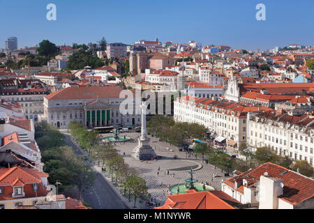 Rossio, Praça Dom Pedro IV, Nationaltheater Dona Maria II, Baixa, Lissabon, Portugal, Europa Stockfoto