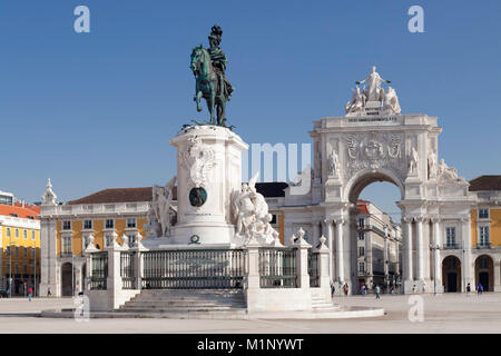 Arco da Rua Augusta Triumphbogen, König Jose ich Denkmal, Praca do Comercio, Baixa, Lissabon, Portugal, Europa Stockfoto