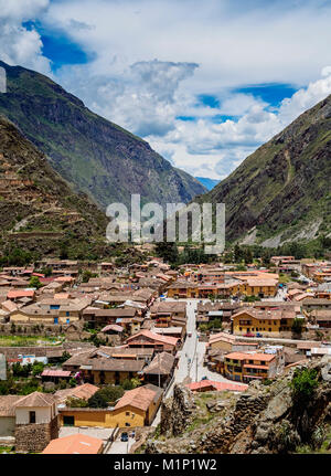 Ollantaytambo, Erhöhte Ansicht, das Heilige Tal, Cusco Region, Peru, Südamerika Stockfoto