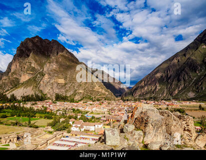 Ollantaytambo, Erhöhte Ansicht, das Heilige Tal, Cusco Region, Peru, Südamerika Stockfoto