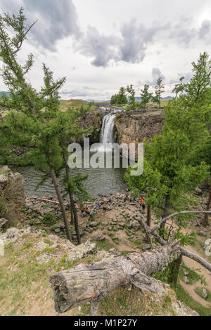 Roter Wasserfall Orkhon Tal, im Süden der Provinz Hangay, Mongolei, Zentralasien, Asien Stockfoto