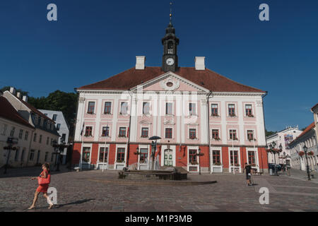 Rosa Rathaus, Rathausplatz, Tartu, Estland, Europa Stockfoto