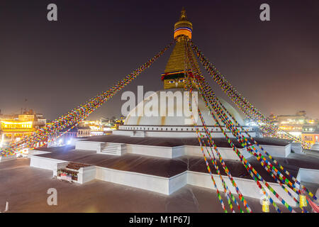 Boudhanath in Nepal Nacht Stockfoto