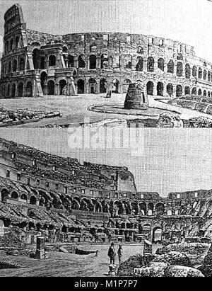 Das Kolosseum/Kolosseum, Rom aka der Flavischen Amphitheater und Amphitheatrum Flavium, wie es in 1889 - Innen- und Außenansichten war Stockfoto