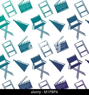 Nahtlose Muster film film Stuhl Megafon und Klappe Vektor-illustration degradiert Color Design Stock Vektor