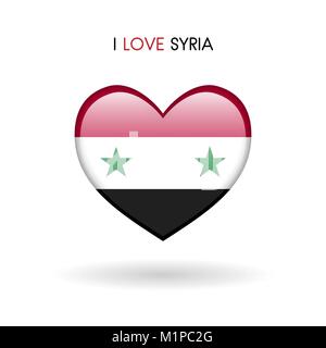 Liebe Syrien Symbol. Flagge Herz glänzend Symbol auf weißem Hintergrund isoliert Vektor-illustration eps 10. Stock Vektor