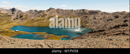 Blick auf Emerald Lakes von Tramping im Nelson Lakes Park, Nelson, Neuseeland. Stockfoto