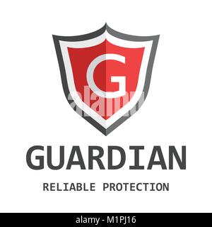 Red Shield Logo. Vector Illustration im flachen Stil mit Wort Wächter. Stock Vektor