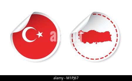 Türkei Aufkleber mit Flagge und Karte. Etikett, Runden mit Land. Vector Illustration auf weißem Hintergrund. Stock Vektor