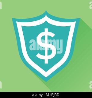 Vektor Schild mit Geld. Abbildung: im flachen Stil mit Dollar auf grünem Hintergrund mit langen Schatten. Stock Vektor