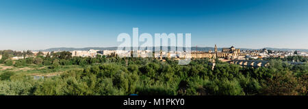 Panoramablick auf die Römische Brücke und Moschee Kathedrale in Cordoba, Spanien Stockfoto