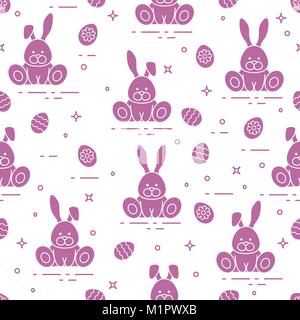 Nahtlose Muster mit Ostern Symbole. Kaninchen, verzierten Eiern. Stock Vektor