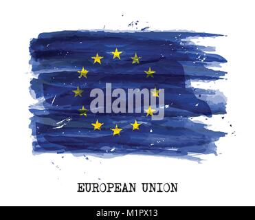 Aquarell Malerei Flagge der Europäischen Union (EU). Vektor. Stock Vektor