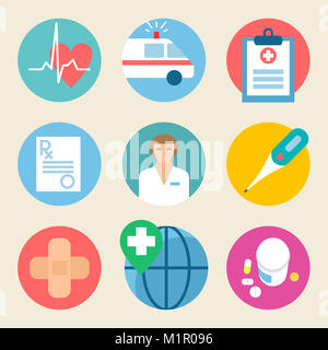 Medical Icon Set. Gesundheit, Medizin Krankenhaus Arzt Abbildung. Flache grafik design Stockfoto