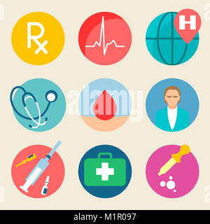 Medical Icon Set. Gesundheit, Medizin Krankenhaus Arzt Abbildung. Flache grafik design Stockfoto