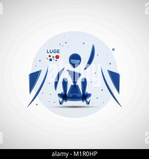 Rodel-WM-Fahne. Wintersport Symbol. Abstrakte sportsman Silhouette. Vector Abbildung: Rodeln Sportler sitzen auf dem Schlitten zu beenden Stock Vektor