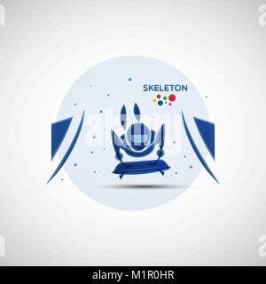 Skelett Meisterschaft Banner. Wintersport Symbol. Abstrakte sportsman Silhouette. Vector Illustration von Skelett Athlet, mit dem Gesicht nach unten auf dem Schlitten Stock Vektor