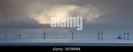 Die Burbo Bank Offshore Wind Farm ist ein 348-MW-Offshore-Windpark Burbo auf die Wohnungen in Liverpool Bay an der britischen Westküste in der Irischen Stockfoto