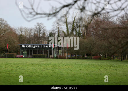 Allgemeine Ansichten von Linden Wohnungen Entwicklung gebaut, Graylingwell Park, Chichester, West Sussex, UK. Stockfoto