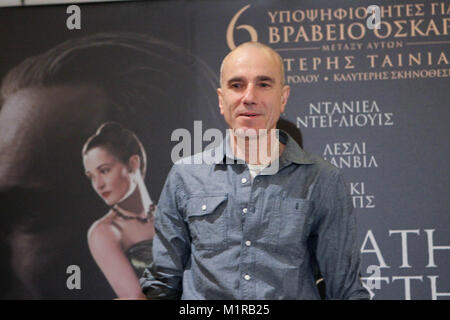 Athen, Griechenland. 1 Feb, 2018. Schauspieler Daniel DAY - LEWIS gibt Pressekonferenz für seinen letzten Film "Phantom Thread'' in Athen. Credit: aristidis Vafeiadakis/ZUMA Draht/Alamy leben Nachrichten Stockfoto