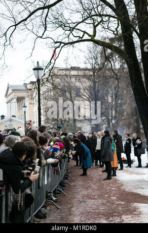 Oslo, Norwegen. 01. Februar, 2018. Ihre Königlichen Hoheiten, die großherzöge von Cambridge die Prinzessin Ingrid Alexandra Sculpture Park Besuch im Schlossgarten in Oslo, Norwegen, begleitet von Königin Sonja von Norwegen und Prinzessin Ingrid Alexandra, als Teil ihrer Tour durch Norwegen 01 St-02 nd Februar. Credit: Gunvor Eline E. Jakobsen/Alamy leben Nachrichten Stockfoto