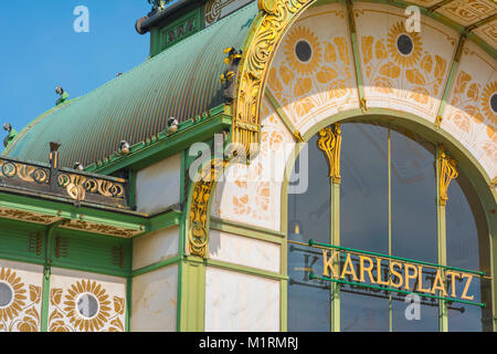 Karlsplatz Wiener Secession, Detail der U-Bahn-Station Karlsplatz - eines der besten Beispiele in der Architektur der Jugendstil-Jugendstil-Bewegung Stockfoto