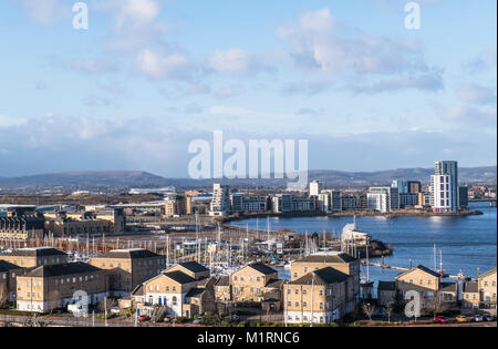 Die Bucht von Cardiff Penarth über den Fluss Ely gesehen, South Wales Stockfoto