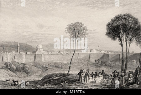 JERUSALEM - Landschaft Illustration der Bibel - Britische Gravur 19. Stockfoto