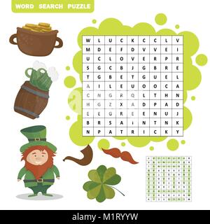 Patricks Day holiday themed Word Search puzzle-Antwort enthalten Stock Vektor