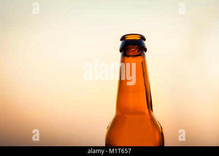 Leere orange Bier Flasche isoliert Stockfoto