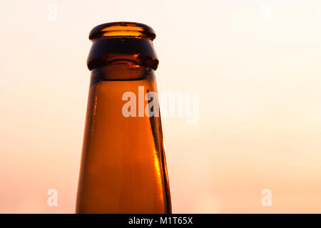 Leere orange Bier Flasche isoliert Stockfoto