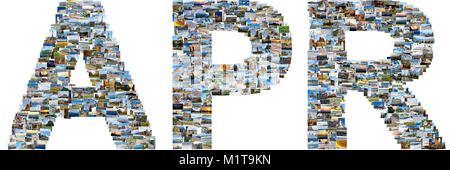 April - Illustrierte Name der Kalender Monat, jeden Buchstaben mehrere Fotos gemacht wird. Collage Bilder Stockfoto
