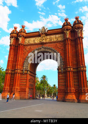 Blick auf den Arc de Triomf in der Stadt Barcelona, Spanien Stockfoto