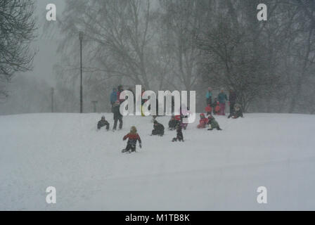 Starker Schneefall Hits Helsinki Stockfoto