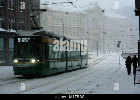 Starker Schneefall Hits Helsinki Stockfoto