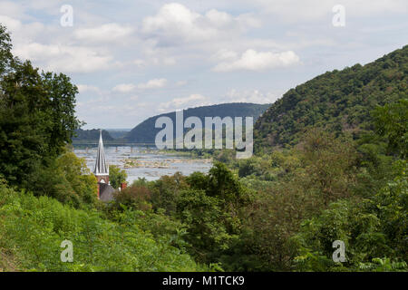 Der Blick von der Jefferson Rock Outlook, Harpers Ferry, West Virginia, United States. Stockfoto