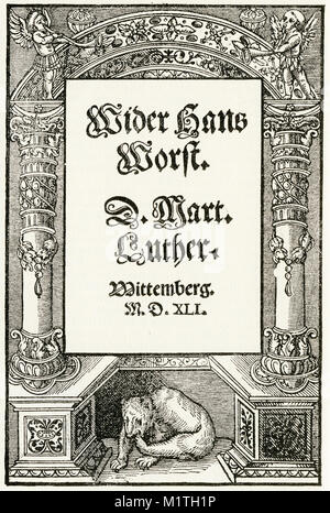 Graviert Titel Seite von Luthers Traktat Wider Hans Worst 1561 Stockfoto