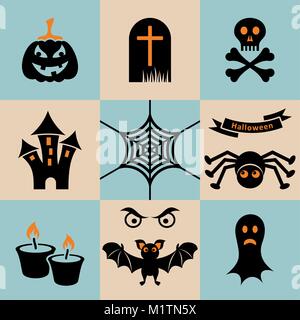 Satz von Schwarz und Orange scary halloween Symbole Stock Vektor