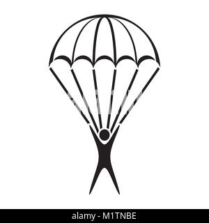 Schwarz Vektor fallschirmspringers Symbol auf weißem Hintergrund Stock Vektor