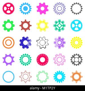 Verschiedenen bunten Zahnrad Sammlung auf weißem Hintergrund Stock Vektor