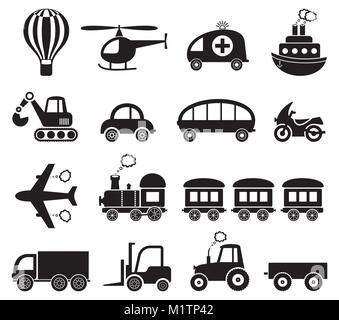 Satz von niedlichen schwarz Vektor transport Icons isoliert Stock Vektor