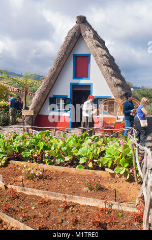 Traditionelle Palheiros Wohnungen, umgebaut als Touristenattraktion, Santana, Madeira, Portugal - Johannes Gollop Stockfoto